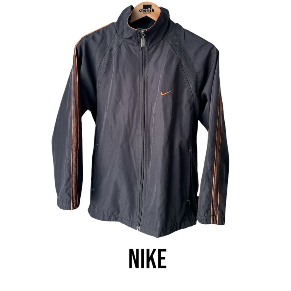 NIKE Vented Athletic Windbreaker | Grey/Orange | Women’s Large